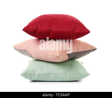 Stack of soft pillows on white background Stock Photo