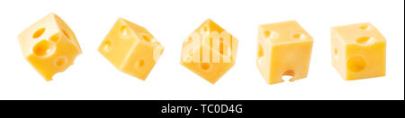 Set of cheese cubes isolated on white background. Stock Photo