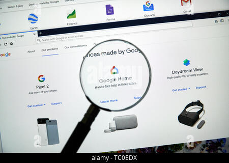 MONTREAL, CANADA - APRIL 26, 2019: Google Home logo and app on a home page. Google is an American multinational technology company that specializes on Stock Photo
