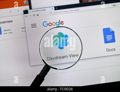 MONTREAL, CANADA - APRIL 26, 2019: Google Daydream View logo and app on a home page. Google is an American multinational technology company that speci Stock Photo