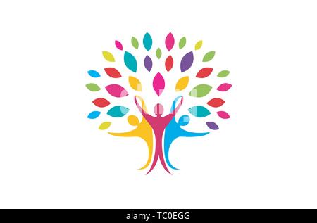 Creative Colorful People Tree Logo Design Illustration Stock Vector ...
