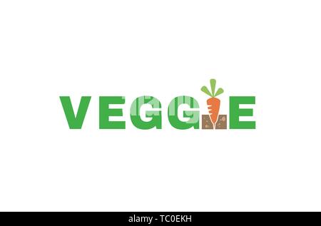 Veggie Letter Typography Logo Design Illustration Stock Vector