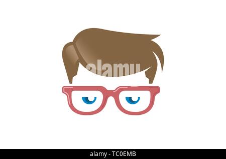 Genius Sleepy Boy Geek Logo Design Illustration Stock Vector