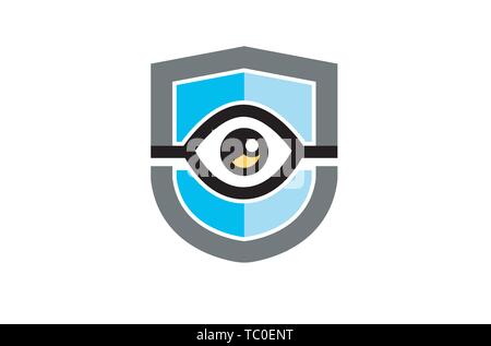 Creative Blue Shield Eye Vision Logo Design Symbol Vector Illustration Stock Vector