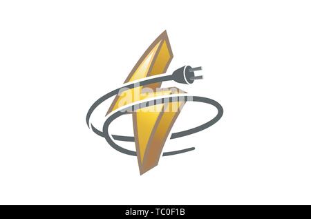 Electricity Flash Cable Plug Symbol Logo Design Illustration Stock Vector