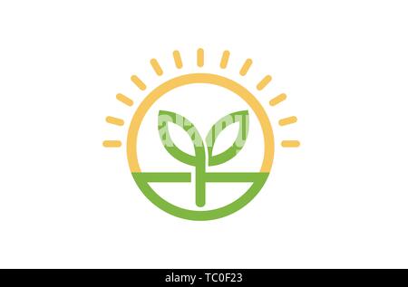 Sprout Leaf Circle Sun Logo  Design Illustration Stock Vector