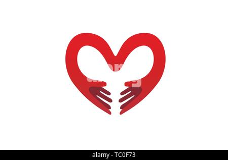 Creative Hands and Heart Symbol Logo Design Illustration Stock Vector