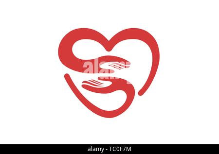 Creative Hands and Heart Symbol Logo Design Illustration Stock Vector