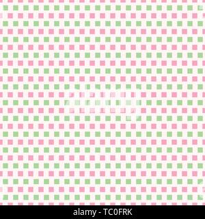Fresh pink and light green rows of squares in brick repeat design. Seamless geometric vector pattern on white background. Great for wellness, cosmetic Stock Vector