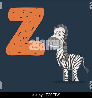Zebra vector character with letter Z  Stock Vector
