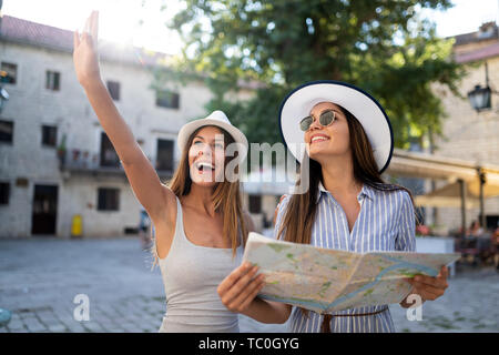 Girls Friendship Hangout Traveling Holiday Map Concept Stock Photo
