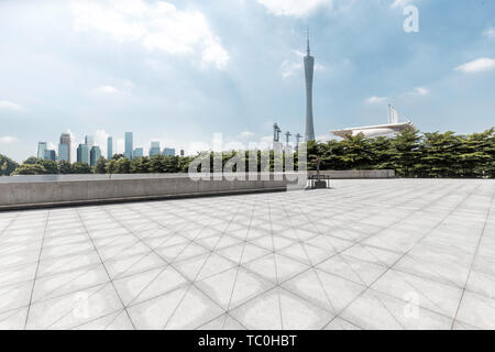 landmark guangzhou tower from empty floor Stock Photo