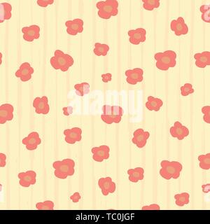 Orange and red doodle flowers on subtle watercolour striped light background. Vector seamless pattern. Great for wellness, beauty, garden products Stock Vector