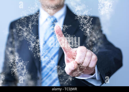 businessman touching virtual screen with cyber icon Stock Photo