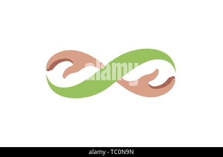 Creative Abstract Infinity Hands Leaf Symbol Logo Vector Design Illustration Stock Vector