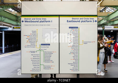 A Line Direction Sign At South Kensington Tube Station In London 