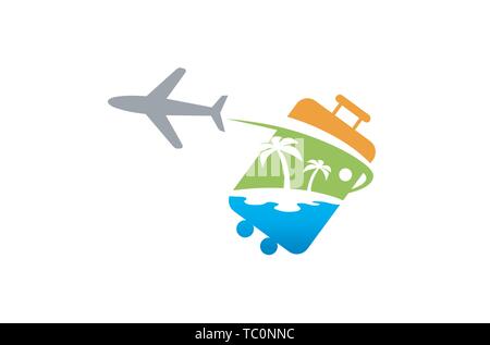 Bag travel Airplane Creative Air Design Logo Vector Illustration Stock Vector