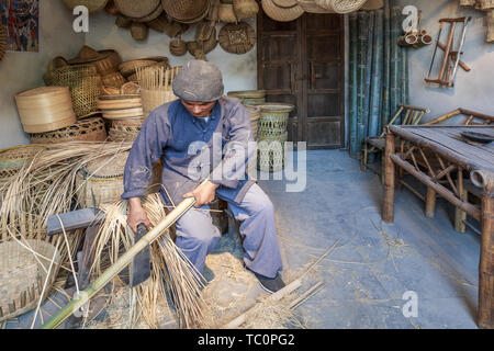 Handmade Bamboo Strips Weaving Workshop Scene in Shanghai Che Dun Film and Television Base Stock Photo