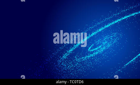 Dark blue cosmic vortex, particle construction network technology big data abstract background Stock Photo