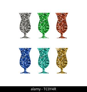 Abstract cocktail icons set. Silhouette with sequin. Vector illustration. Stock Vector