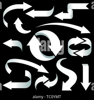 Vector illustration. Arrow set in white isolated on black background. Stock Vector