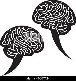 Vector illustration. Brain chattering icon. Two talk bubbles with shape. Stock Vector