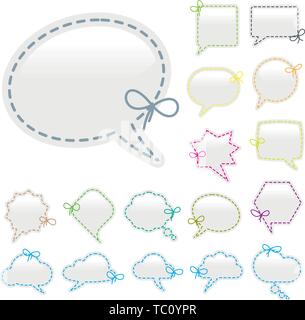 Vector illustration. Seventeen bubble speech icons with different shapes with sewing effect. Stock Vector