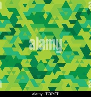 Vector illustration. Geometric camouflage seamless pattern in green tones. Stock Vector
