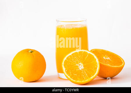 Fresh fruit, milk, orange juice. Stock Photo