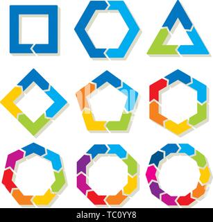 Vector illustration. Nine cycle symbols. From one to eight and twelve parts. Stock Vector