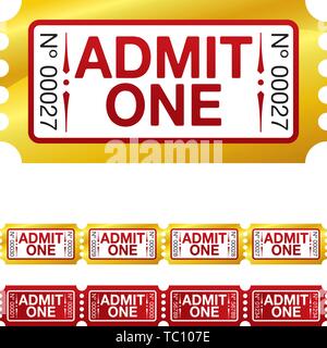 Vector illustration. Cinema classic golden ticket in metallic paper. Isolated. Stock Vector
