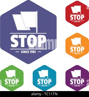 Social protest stop icons vector hexahedron Stock Vector