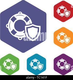 Lifeguard protection icons vector hexahedron Stock Vector