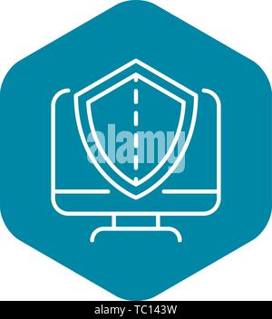 Secured computer icon, outline style Stock Vector