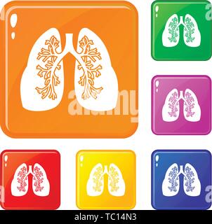 Lungs icons set vector color Stock Vector