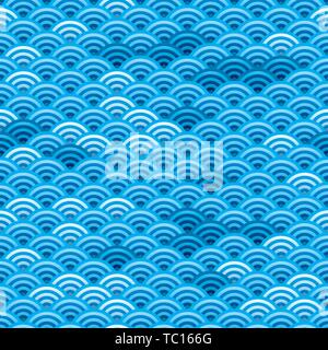 Vector illustration. Japanese seamless background texture in blue tones. Stock Vector