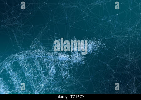 Three-dimensional rendering, DNA with divergent line technology background Stock Photo