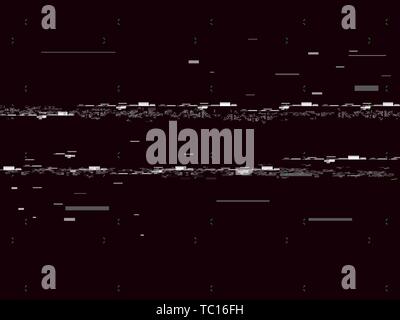 Glitch television on black background. Glitched lines noise. No signal. Retro VHS background. Vector illustration Stock Vector