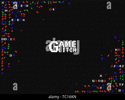 Glitch game. Retro gaming background. TV screen with vhs effect. Old television backdrop. Color pixels and shapes. Vector illustration Stock Vector