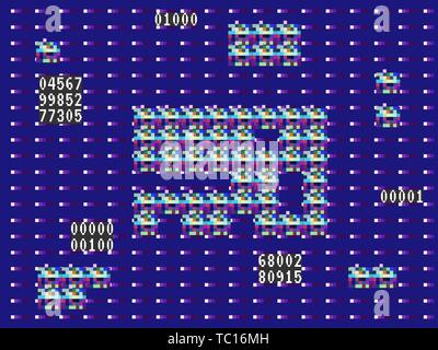 Glitch game. Retro background. Old video game design. Distortions on a violet backdrop. Modern concept. Vector illustration Stock Vector