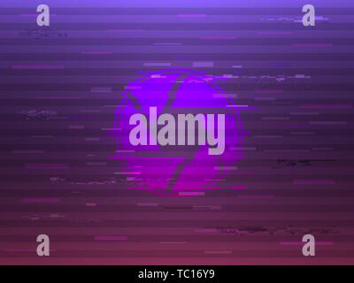 Glitch shutter on bright background. Modern glitched concept. Distorted diaphragm with color elements. Glow design for poster, banner, magazine.Vector Stock Vector