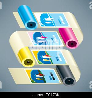 Vector illustration. Print technical offset process. Color separations. CMYK colors. Stock Vector