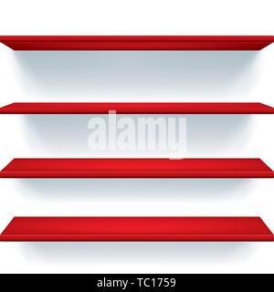 Vector illustration. Four red shelves drawing in 3D style with copy space. Stock Vector