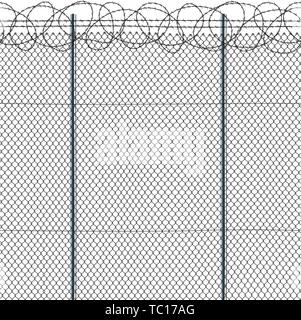 Vector illustration. Seamless metallic fence background with barbed wire. Stock Vector