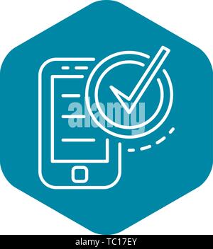 Checked smartphone icon, outline style Stock Vector