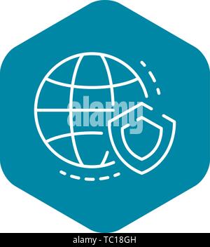 Secured global data icon, outline style Stock Vector