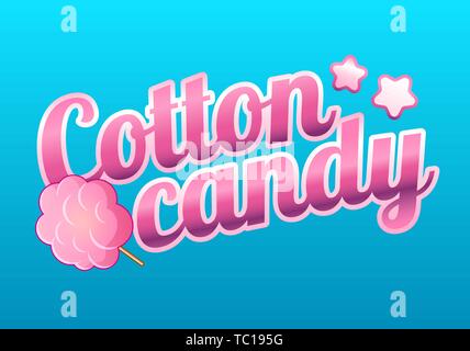 Colorful cotton candy shop logo, label or emblem in cartoon style. Concept for posters, banners, packing and packages, advertisement. Vector Stock Vector