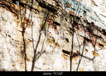 Old building wall with pale colors and shadows. Stock Photo