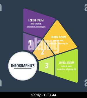 Vector infographic flat template sectors for three label, diagram, graph, presentation. Business concept with 3 options. For content, flowchart, steps Stock Vector