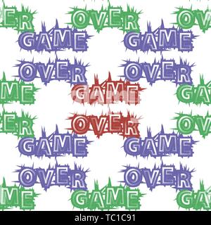 Red Blue Green Game Over Sign Seamless Pattern. Gaming Concept. Video Game Screen. Typography Design Poster. Stock Vector